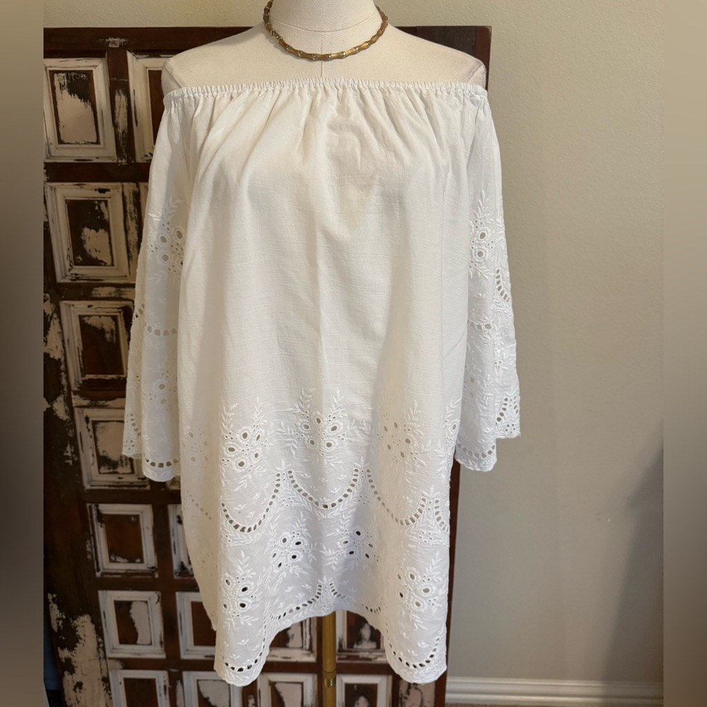 White Eyelet Summer Dress - Size L